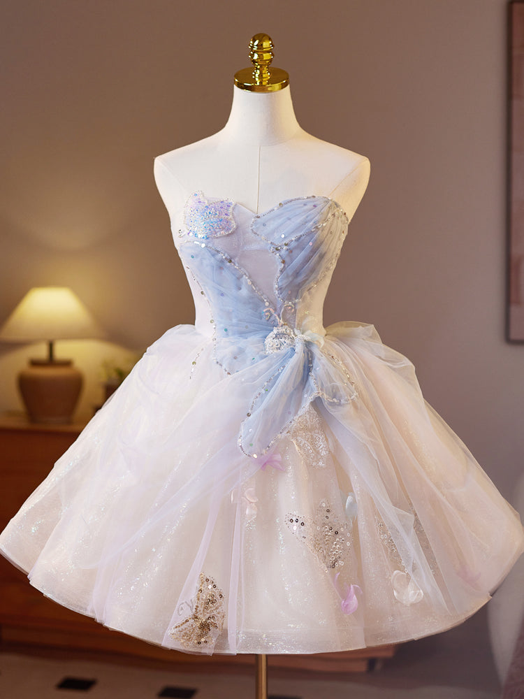 A-Line Sweetheart Neck Tulle Short Champagne Prom Dress, Champagne Hom toptby A-Line Sweetheart Neck Tulle Short Champagne Prom Dress, Champagne Hom toptby
