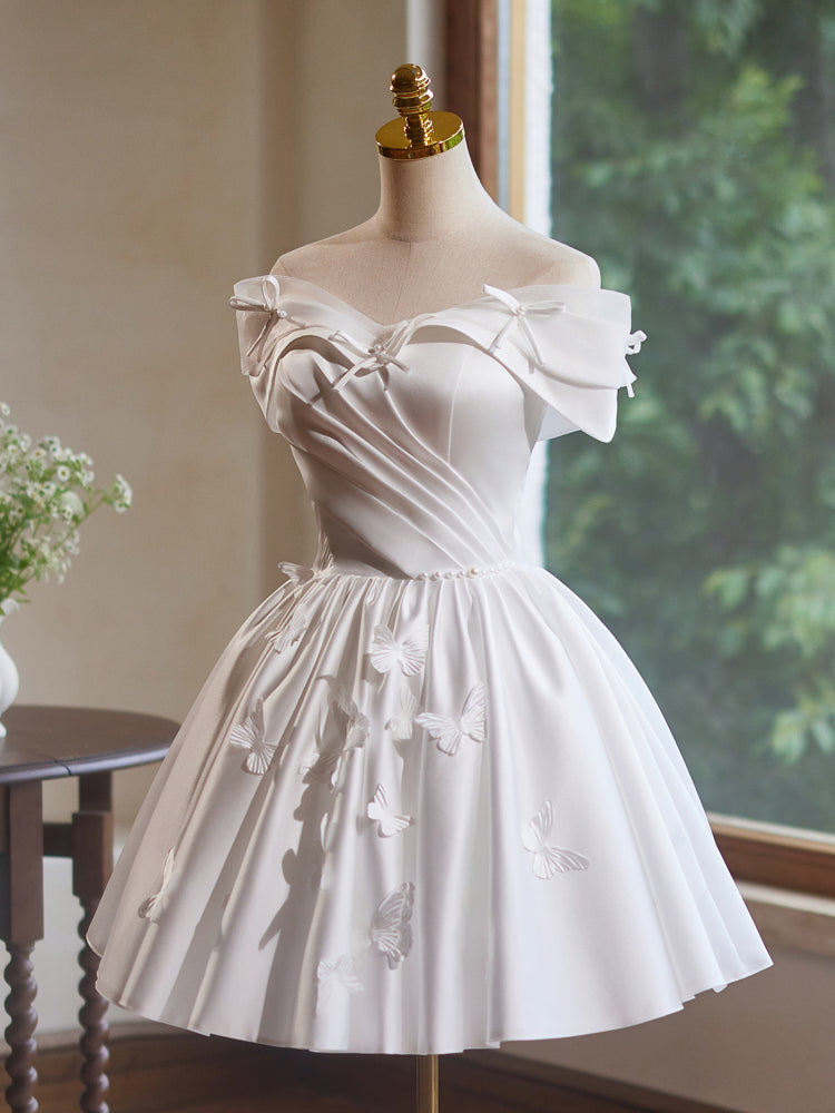 sachin and babi light blue dress Ball Gown Straps Short Lace-up White Satin Homecoming Dress PG126