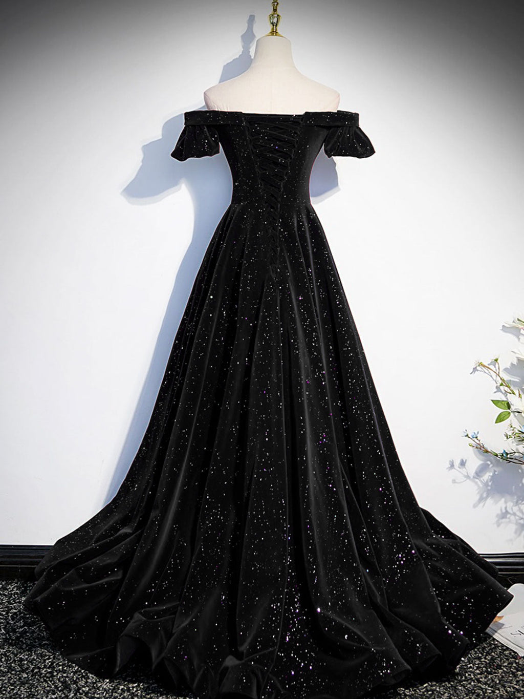 Classy Sheath Off The Shoulder Black Velvet Long Party Dress Prom Dresses Evening Dress C3333 main image 0