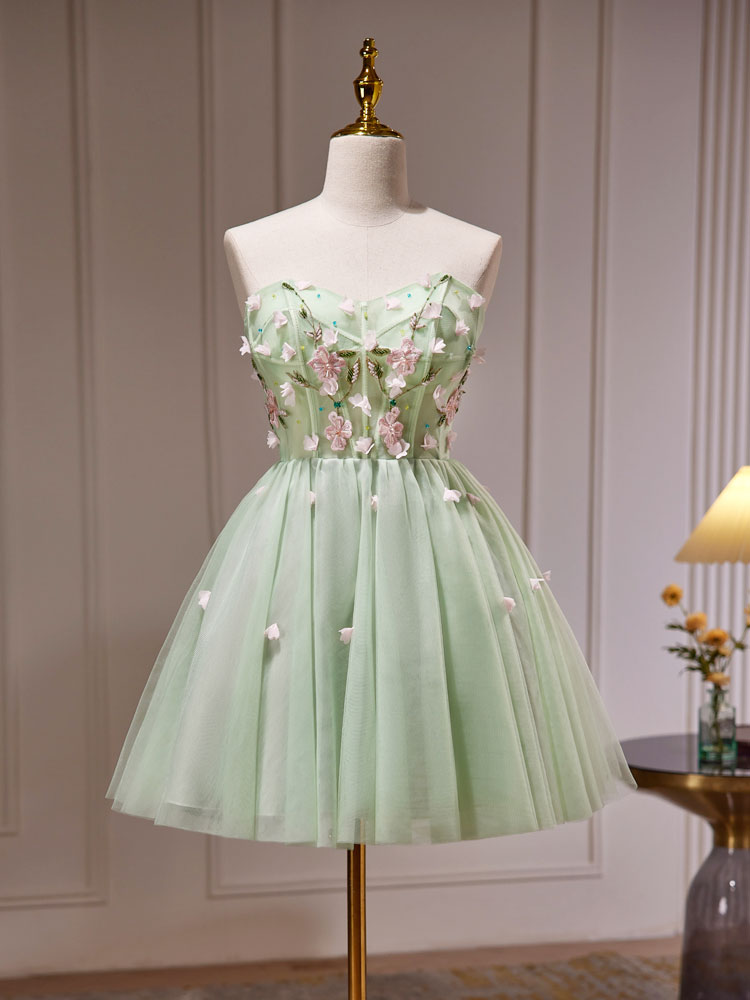 Green A-Line Tulle Short Prom Dress, Cute Green Homecoming Dresses toptby Green A-Line Tulle Short Prom Dress, Cute Green Homecoming Dresses toptby