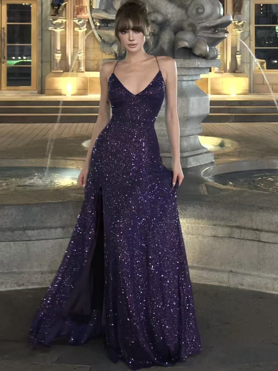 sequin a line dress Mauve Long Sleeve Embellished A-Line Tux-USA Military and Marine Ball Ladivine CD852W - Sequin Embellished
