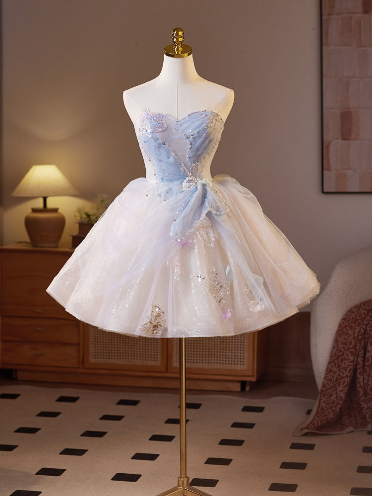 A-Line Sweetheart Neck Tulle Short Champagne Prom Dress, Champagne Hom toptby A-Line Sweetheart Neck Tulle Short Champagne Prom Dress, Champagne Hom toptby