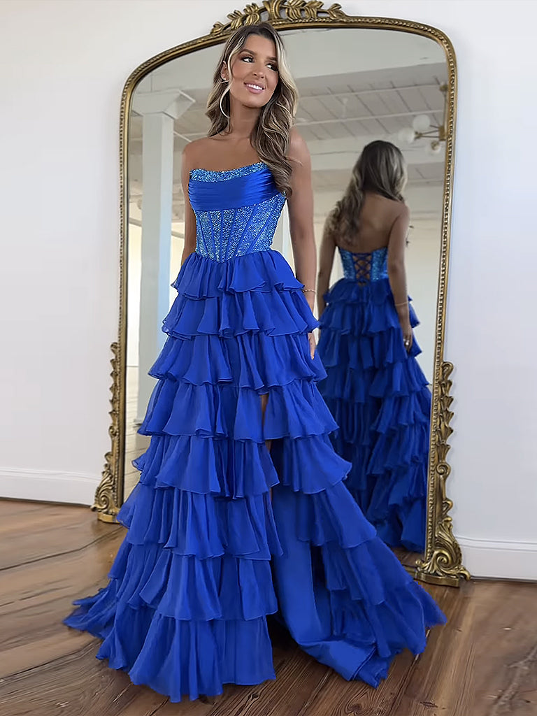 blue and yellow prom dress A-Line Chiffon Yellow Long Prom Dress, Yellow Long Evening Dress – toptby