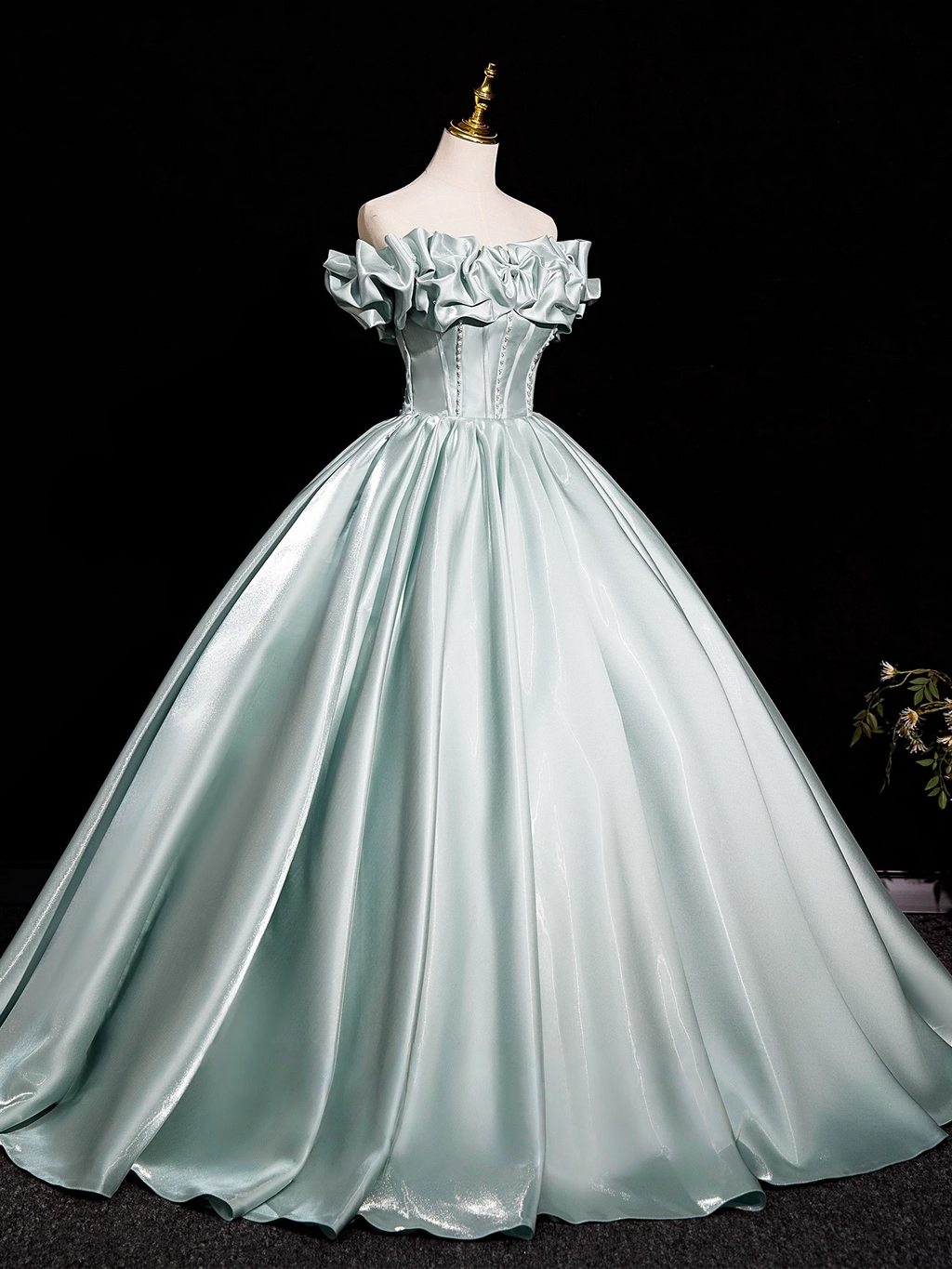 A-Line Off Shoulder Satin Light Green Long Prom Dress, Light Green Lon