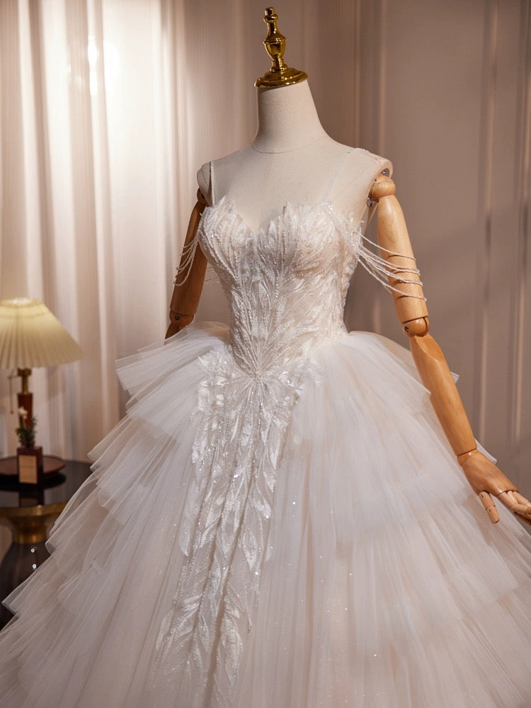 Beaira A-Line Sweetheart Tulle with Lace Long Prom Dress Sequin Tulle Formal Evening Dress