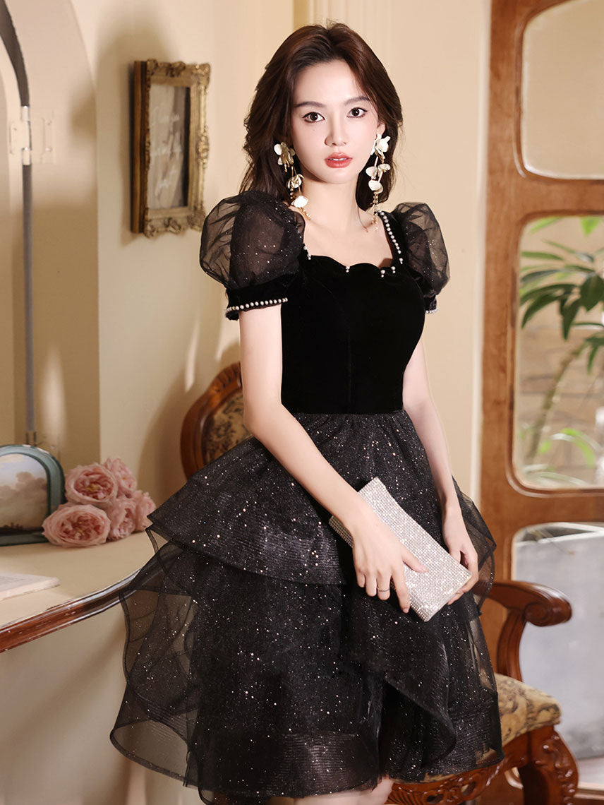Black Tulle Short Prom Dress, Cute Black Homecoming Dress – toptby
