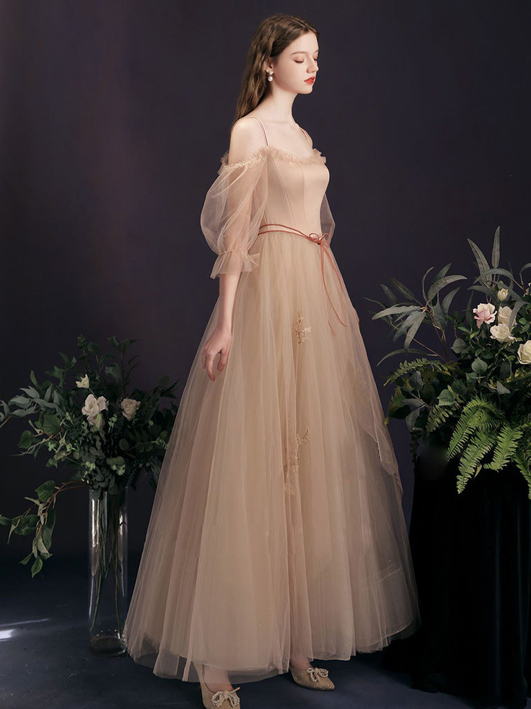 A-Line Champagne Long Prom Dress CC343 main image 0