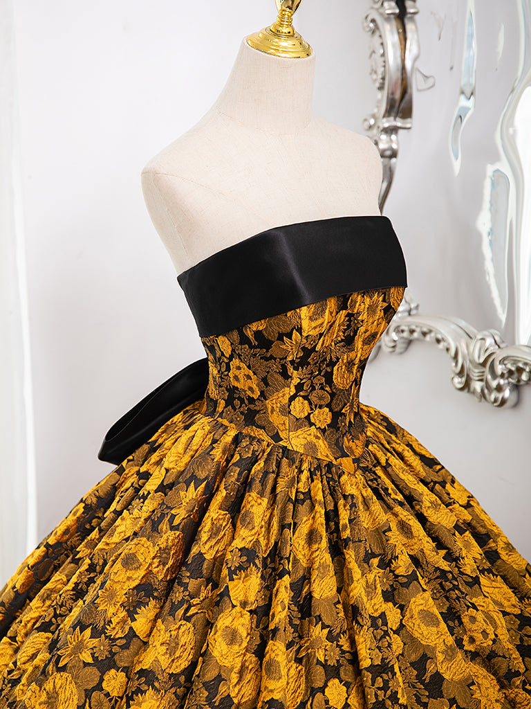 Yellow  satin long prom dress yellow evening dress main image 1