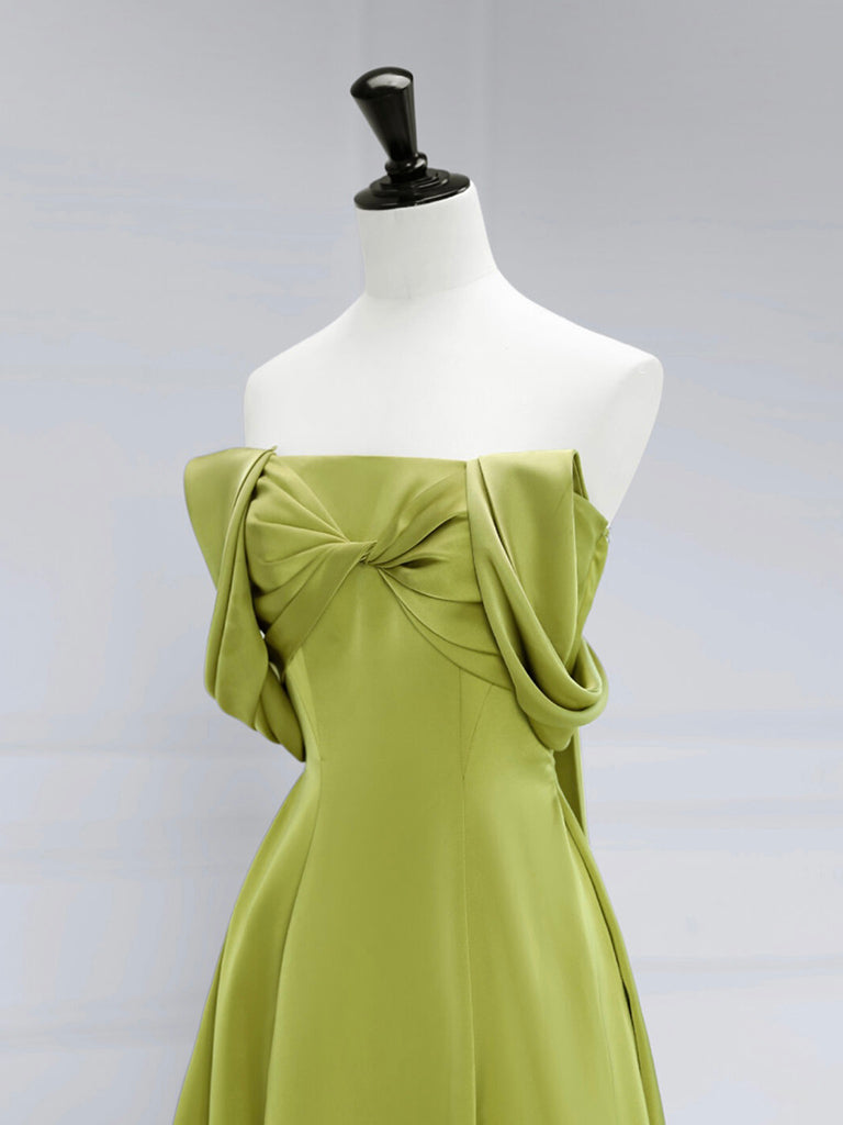 Green Soft Satin Off Shoulder Long Party Dress, Green Satin Evening Dress Prom Dress main image 1