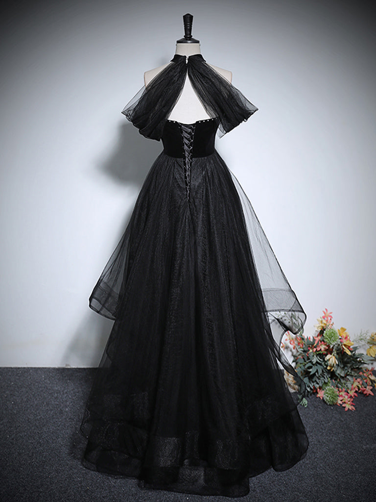 A-Line Tulle Black Long Prom Dress, Black Long Formal Dress toptby A-Line Tulle Black Long Prom Dress, Black Long Formal Dress toptby