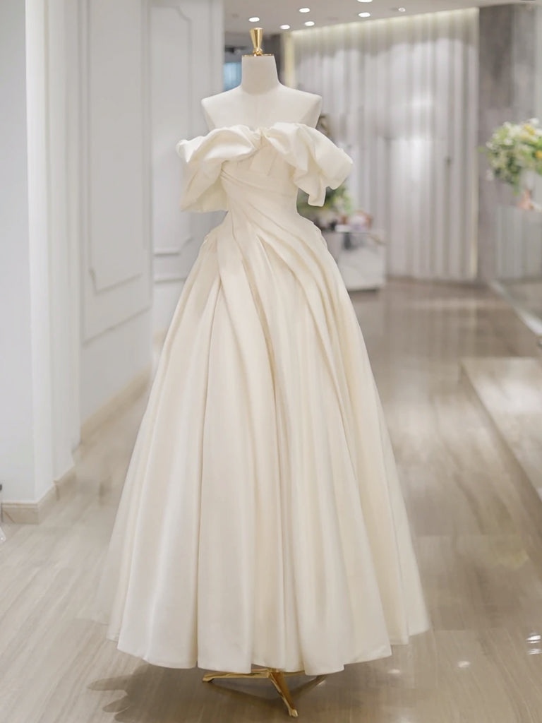 Off Shoulder A-Line Satin Beige Long Prom Dress, Beige Long Formal Dre toptby Off Shoulder A-Line Satin Beige Long Prom Dress, Beige Long Formal Dre toptby