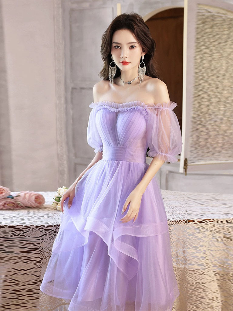 Short Purple Strapless Prom Dress