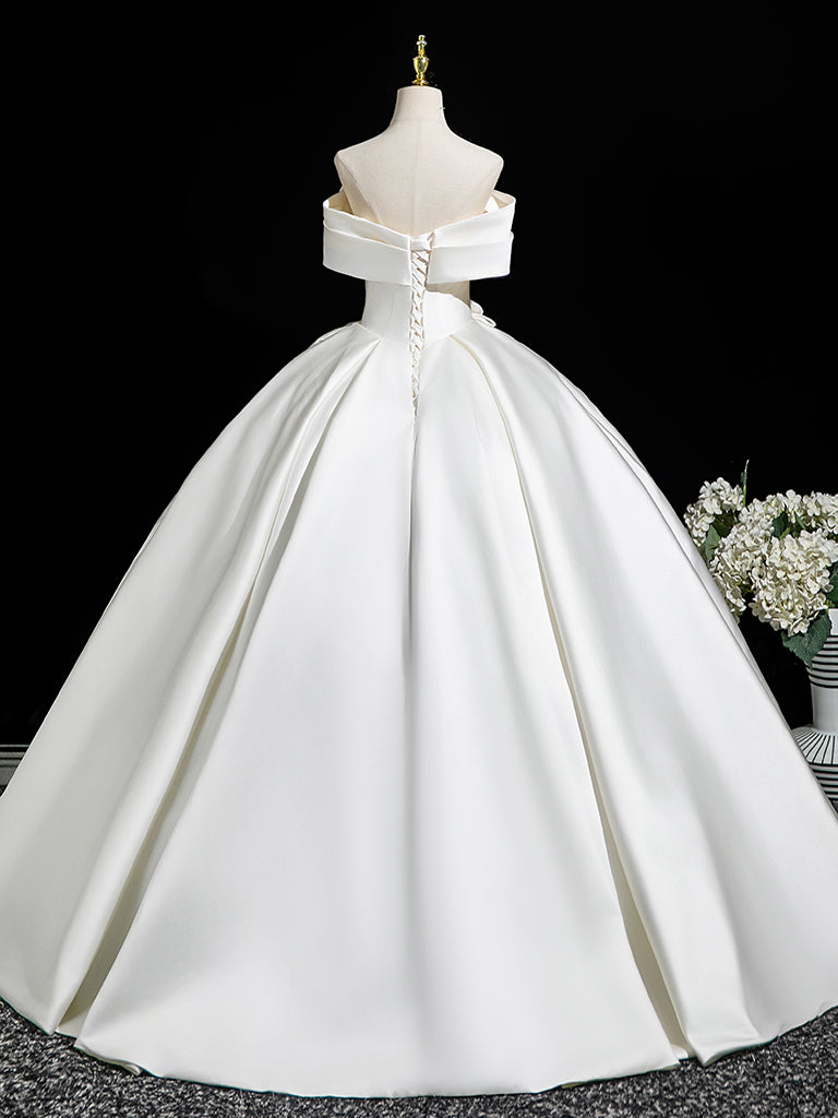 Elegant A-line One Shoulder Cap Sleeve Ruffles Satin Train White Long Prom Dress