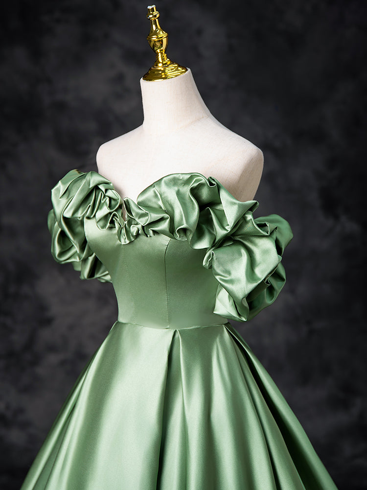 Dark Green A Line Off the Shouder Satin Long Bridesmaid Dress main image 1