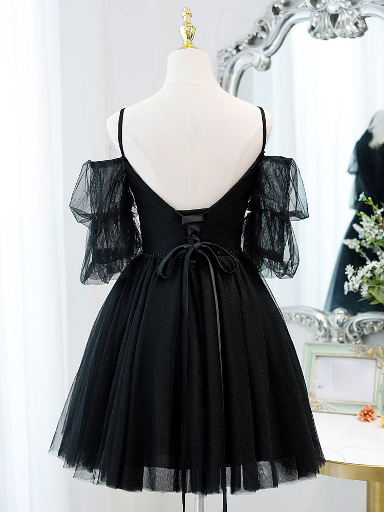 chinese dress ladies Black lace tulle short prom dress black homecoming dress – shdress