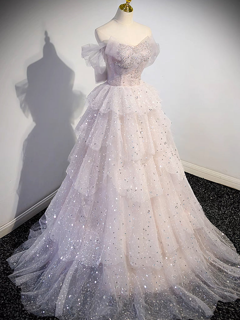 A-line Off Shoulder Tulle Sequin Light Pink Long Prom Dress,Sequin Lon toptby A-line Off Shoulder Tulle Sequin Light Pink Long Prom Dress,Sequin Lon toptby