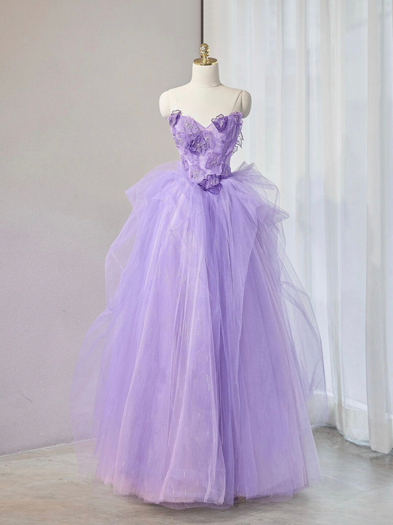 fitted lace wedding dress Sweetheart Floral Printed Tiered Lilac Ball Gown Evening Dress Long Pr –  SELINADRESS main image 1