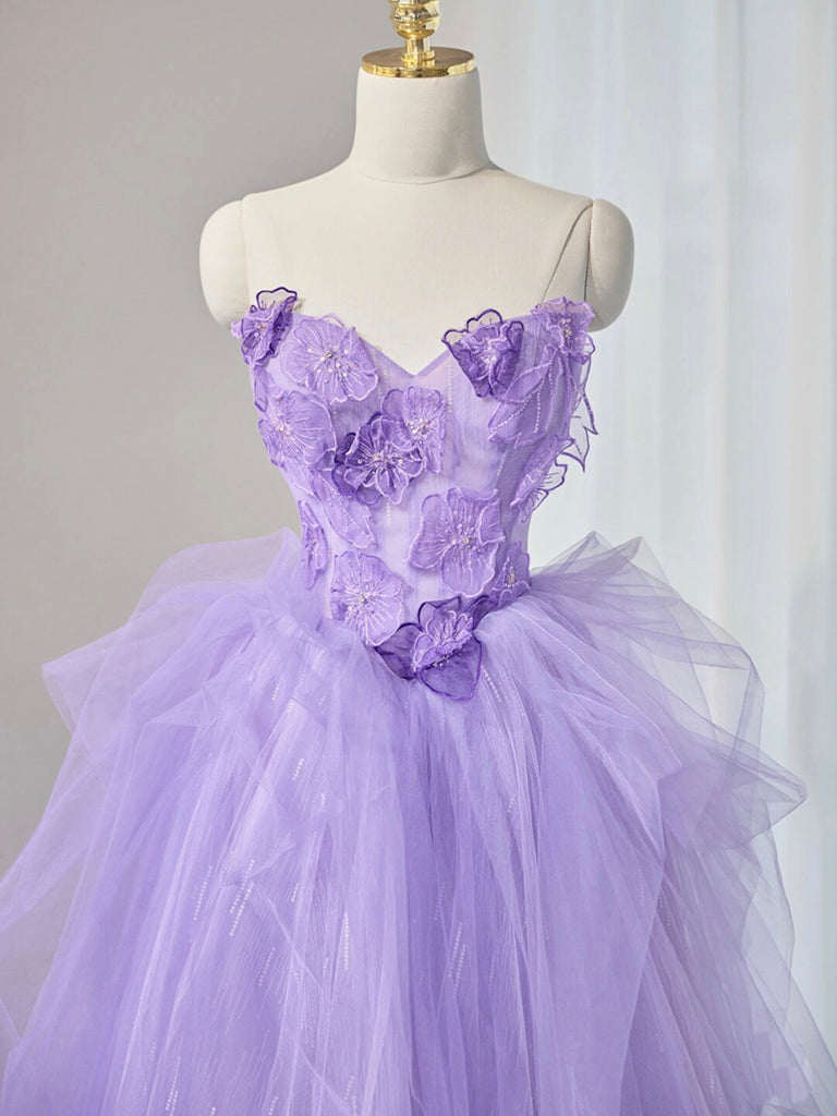 Purple Sweetheart Neck Tulle Applique Long Prom Dress, Purple Long Swe –  toptby