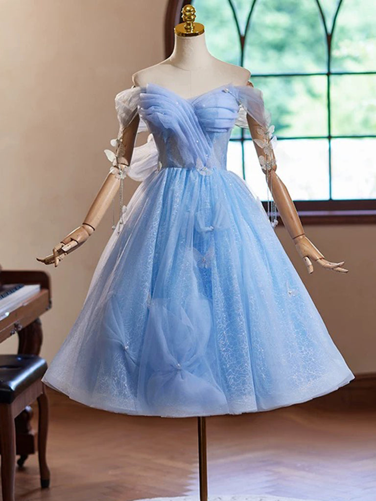 light blue fitted homecoming dresses A Line Fitted Royal Blue Short Homecoming Dress – Dreamdressy