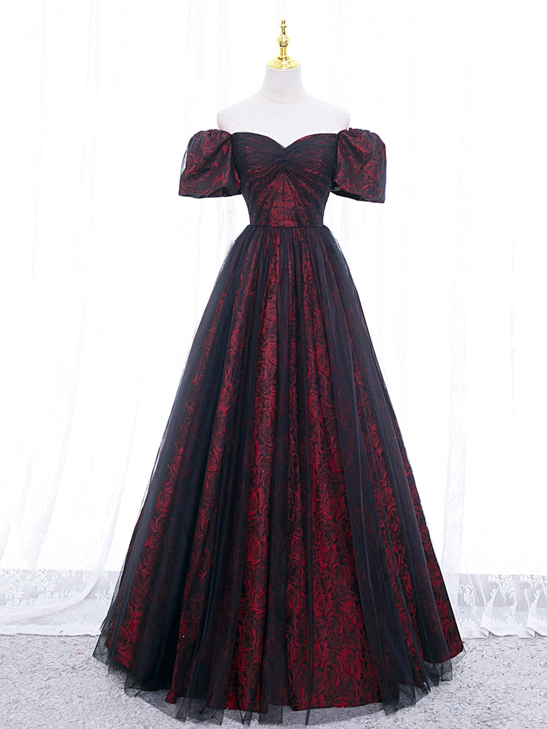 A-Line Tulle Lace Burgundy Long Prom Dress, Burgundy Long Formal Dress toptby A-Line Tulle Lace Burgundy Long Prom Dress, Burgundy Long Formal Dress toptby