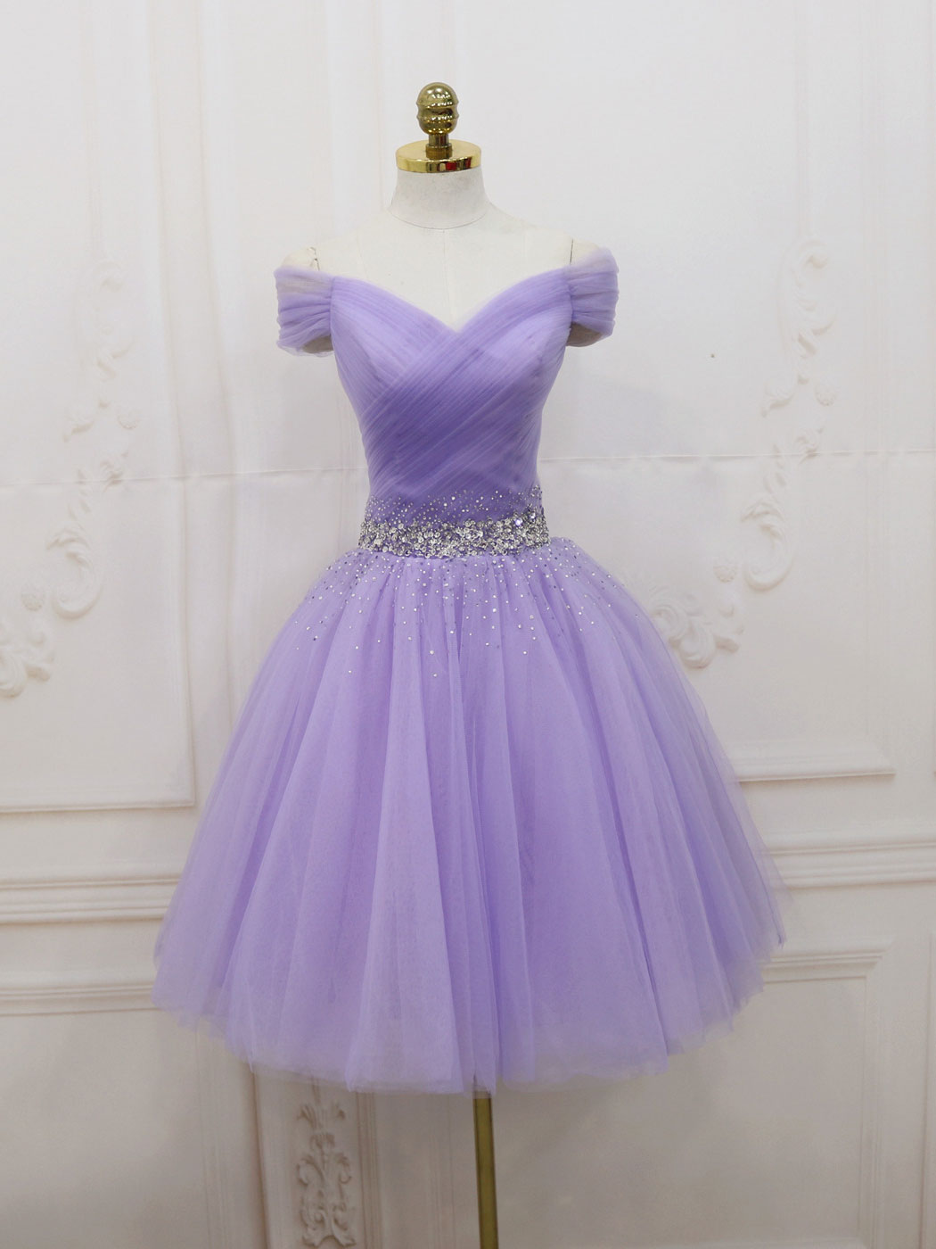 Purple tulle off shoulder sequin short prom dress purple homecoming dr toptby Purple tulle off shoulder sequin short prom dress purple homecoming dr toptby