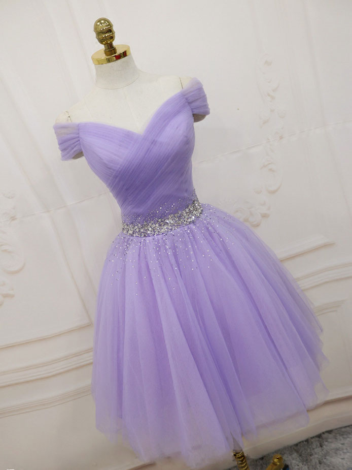 Short Purple Strapless Prom Dress