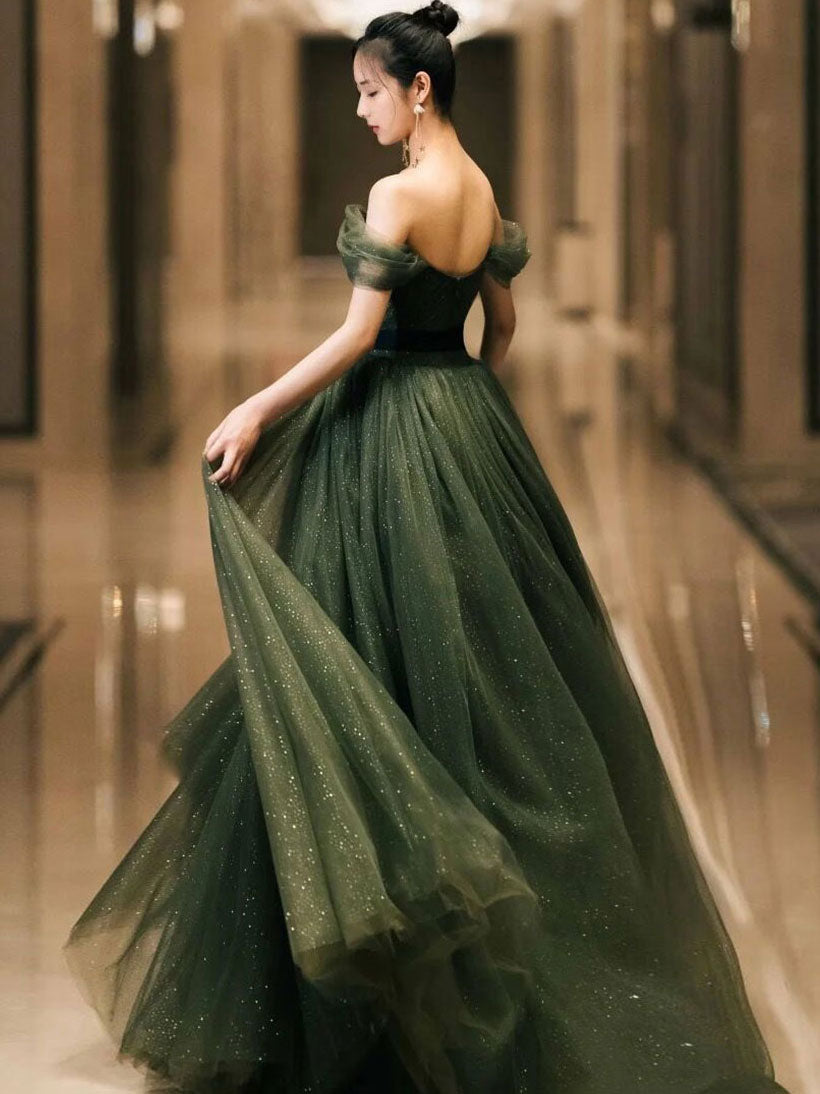 tulle evening dress Simple green long prom dress, green tulle New Vivienne Westwood Wedding tag_tier1-25SU Size:M/L in Size 0