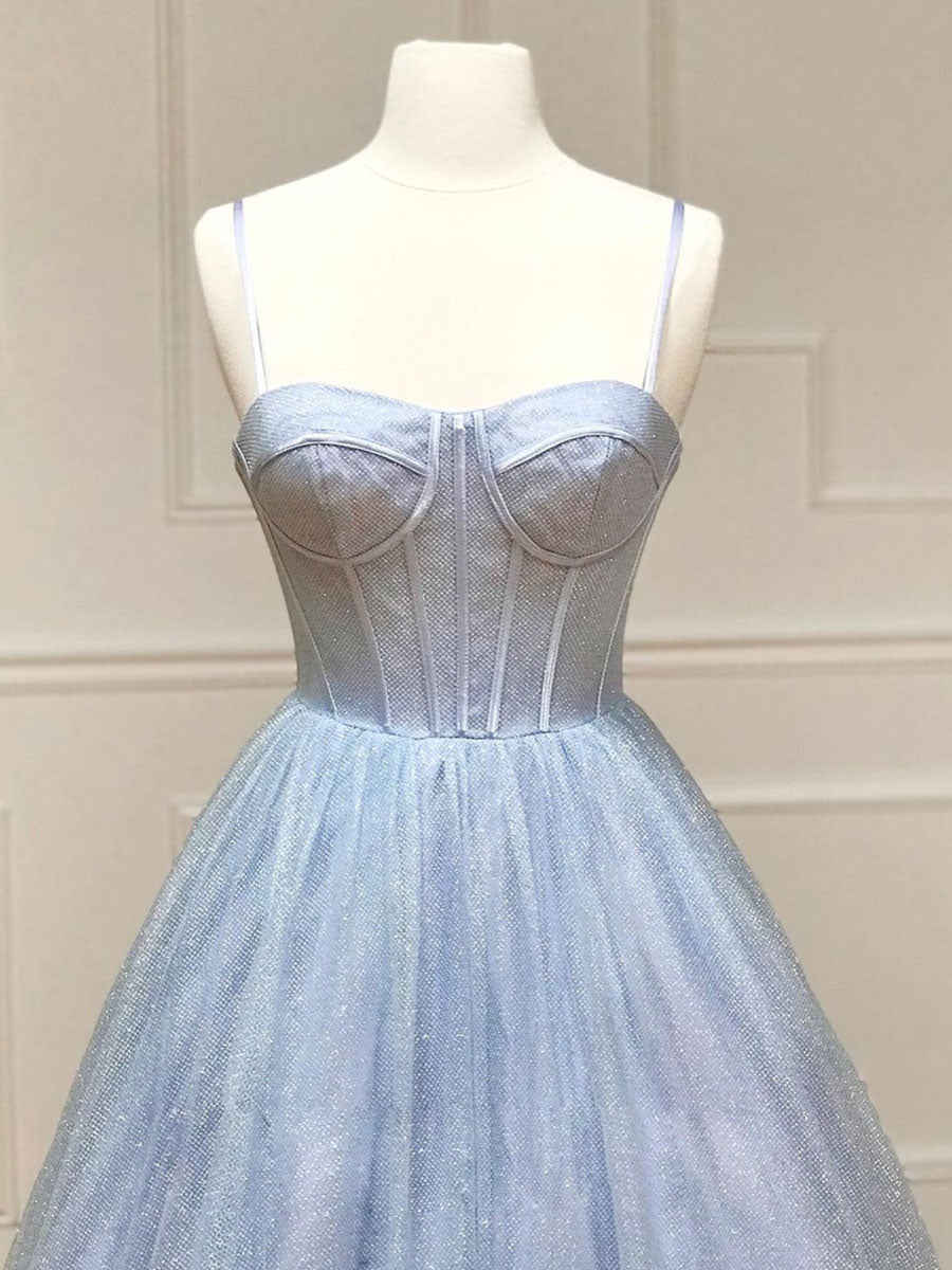 Shiny Blue Long Prom Dresses, Shiny Blue Formal Evening Dresses main image 1