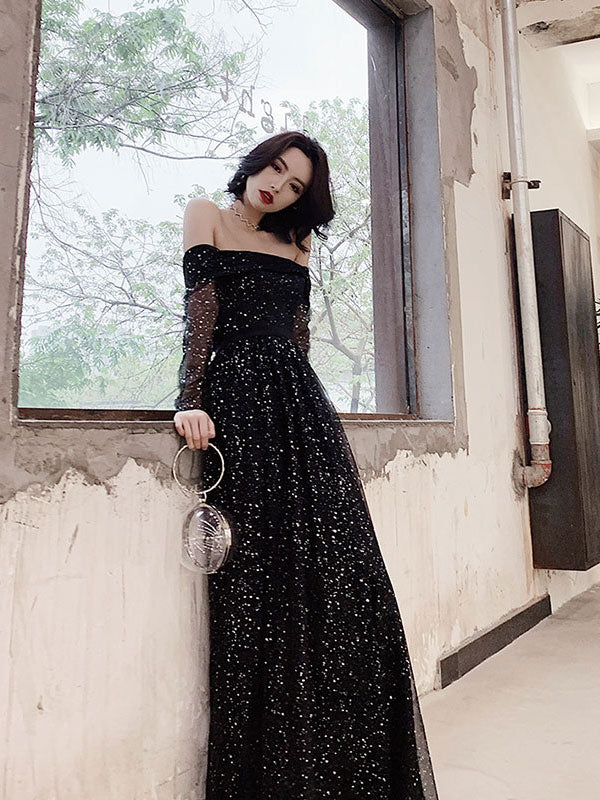 Black tulle long prom dress, black tulle evening dress – toptby