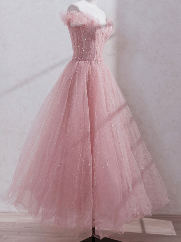 Pink Tulle Tea Length Dress