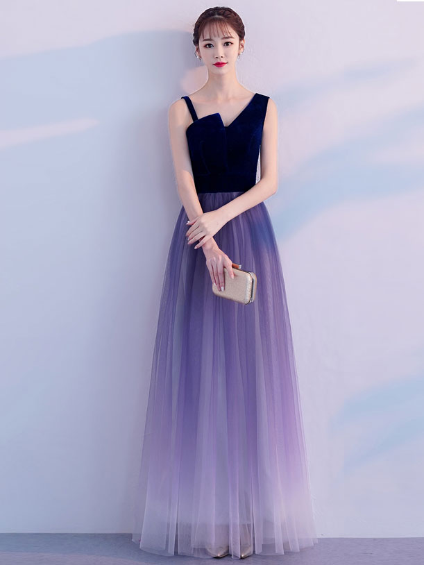 Gradient long prom dress tulle evening dress – toptby