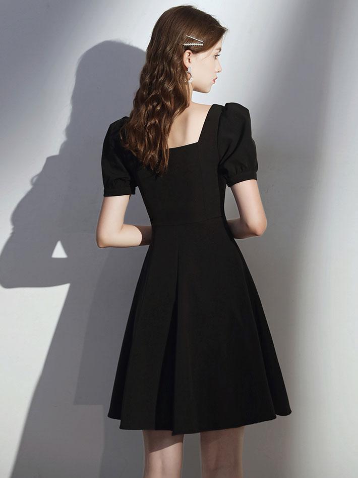 Simple satin black short prom dress, black homecoming dress – toptby