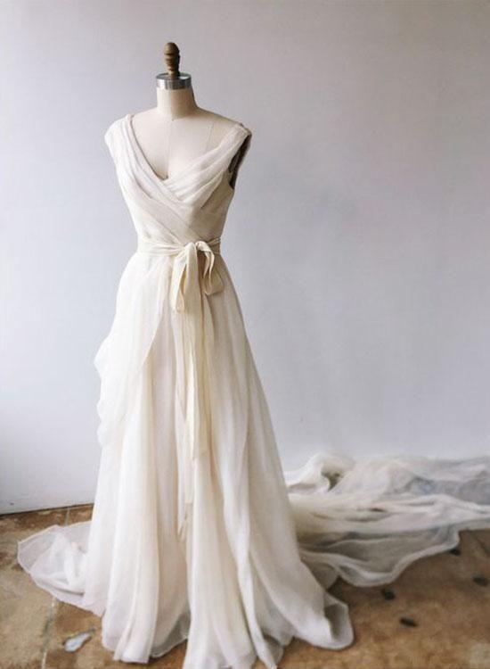Light champagne chiffon long prom dress. champagne evening dress – toptby