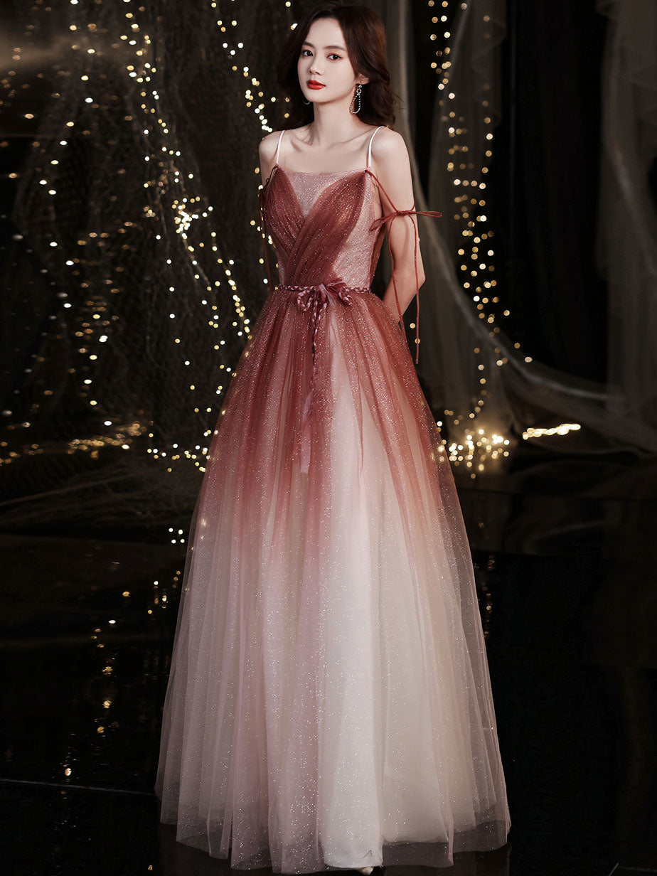 princess polly baby blue dress Burgundy Tulle Long Prom Dress Formal Gown main image 1