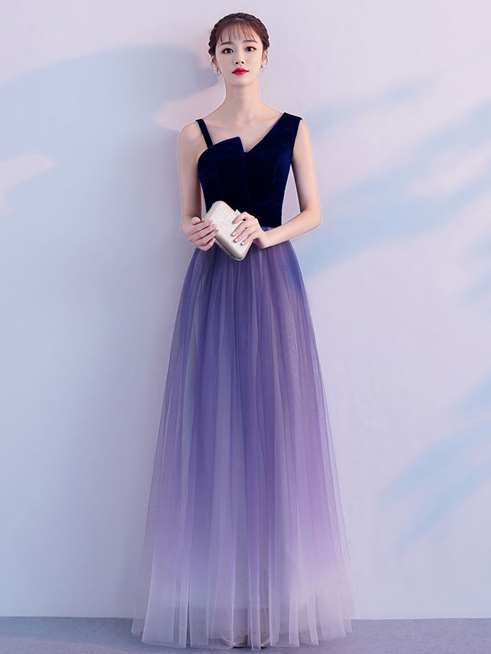 open lace back dress Gradient long prom dress tulle evening dress – toptby