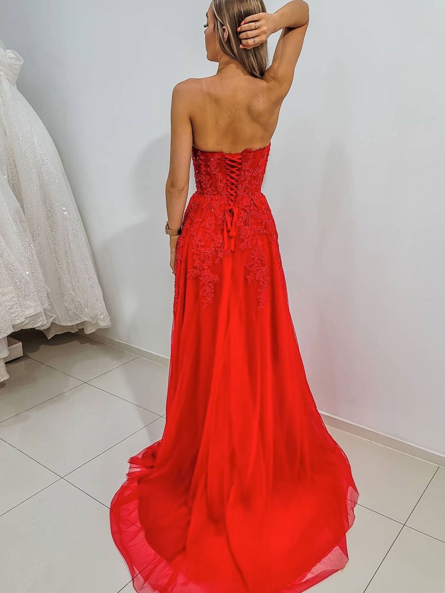 Red Lace Chiffon Prom Dress