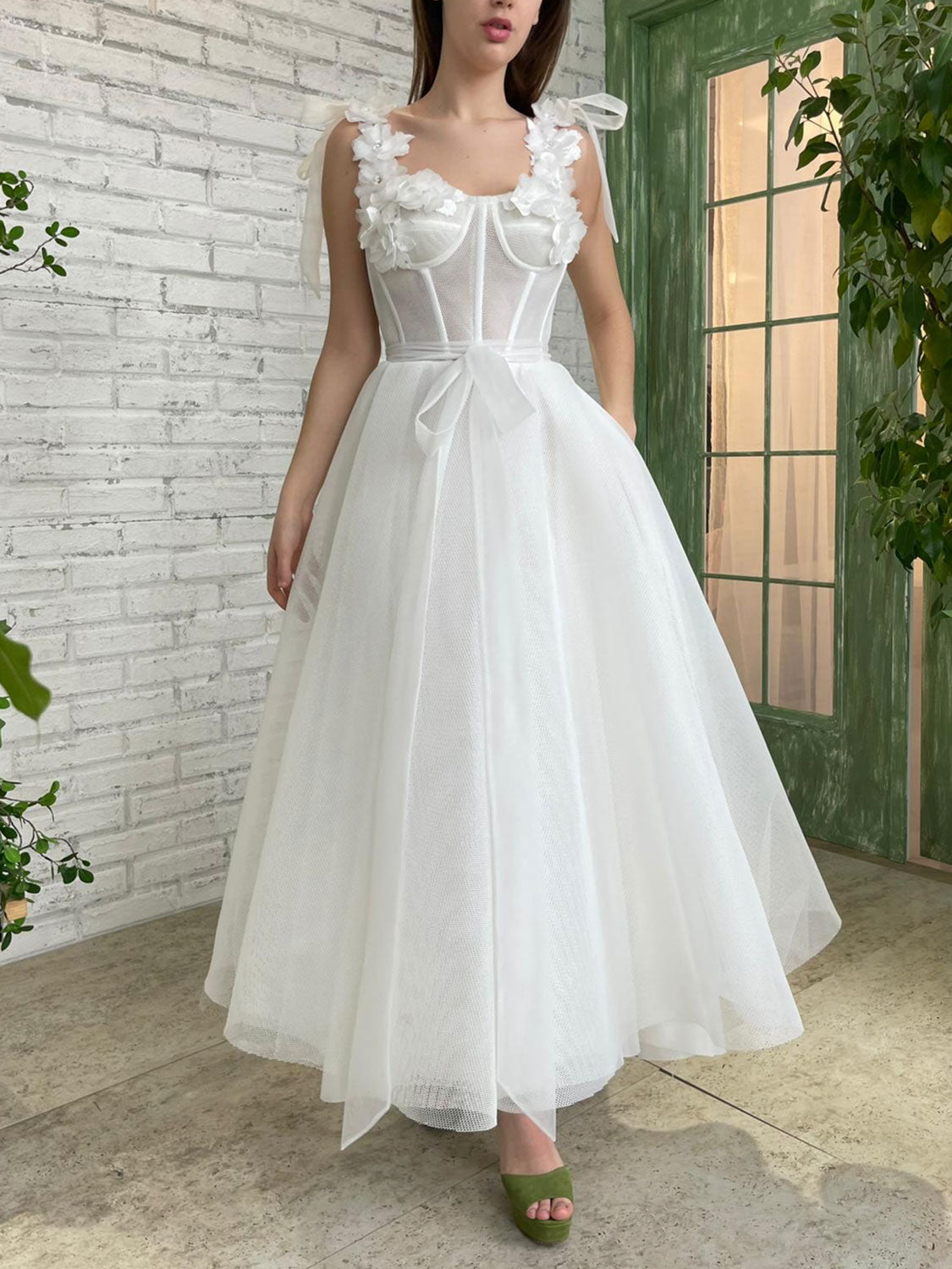 A line sweetheart neck white prom dress tea length formal party dress toptby A line sweetheart neck white prom dress tea length formal party dress toptby