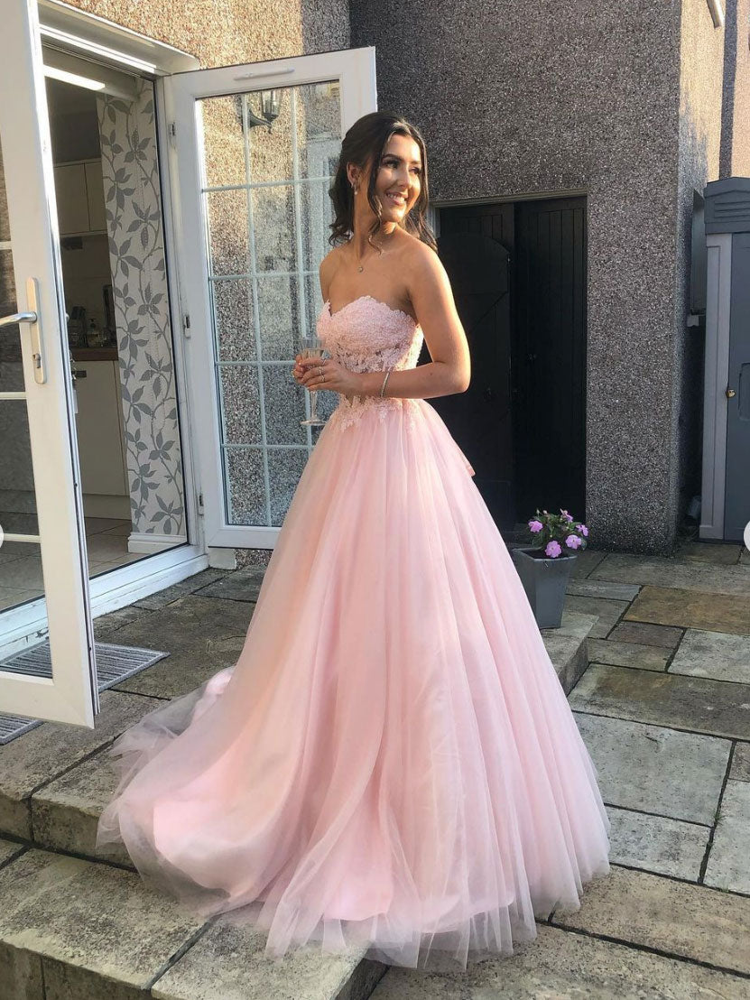 Pink Lace Tulle Prom Dress Sweet 15 Birthday Dress Evening Dress Party Dress