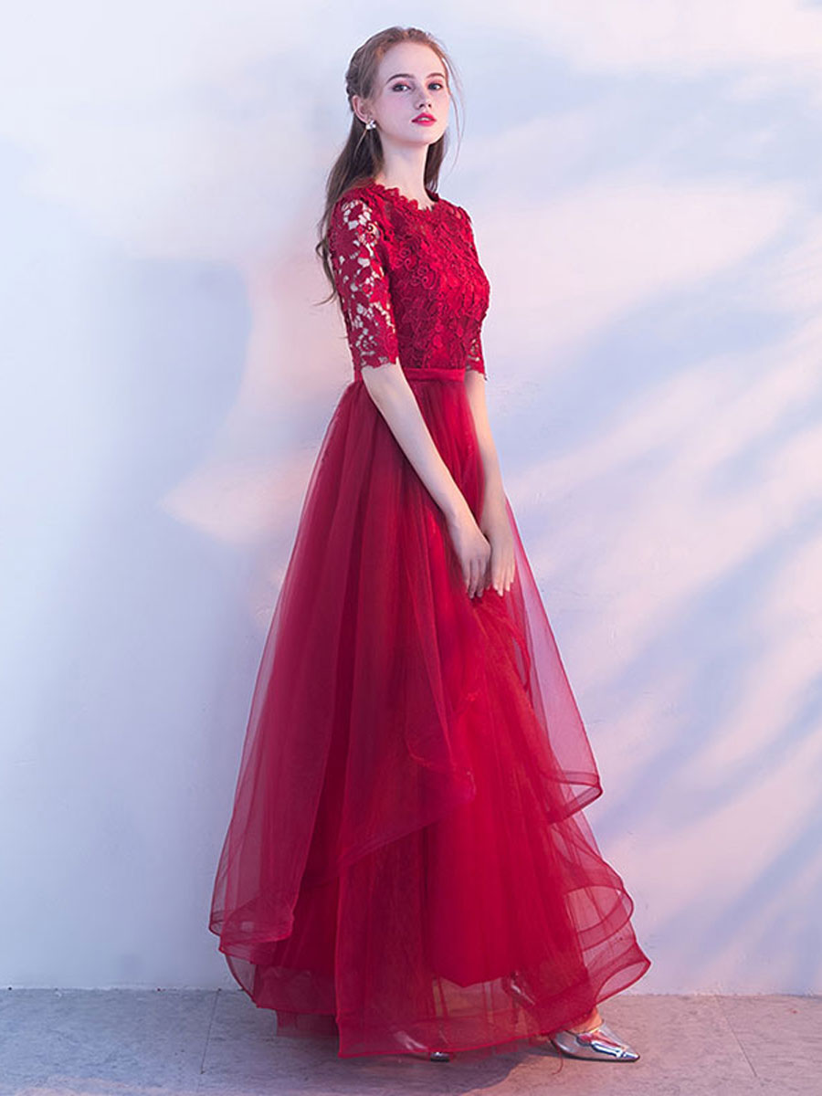 Aline Burgundy Long Prom Dress, Lace Burgundy Formal Graduation Dress toptby Aline Burgundy Long Prom Dress, Lace Burgundy Formal Graduation Dress toptby