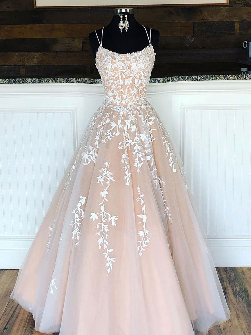 orientación compacto Precursor Champagne tulle lace long prom dress lace tulle evening dress – toptby