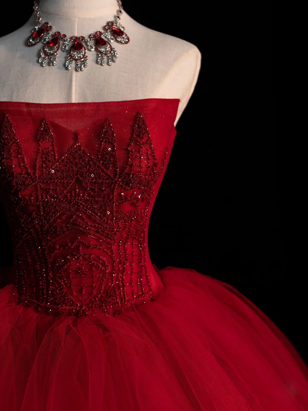 Tulle Beads A Line Off The Shoulder Burgundy Prom Dress