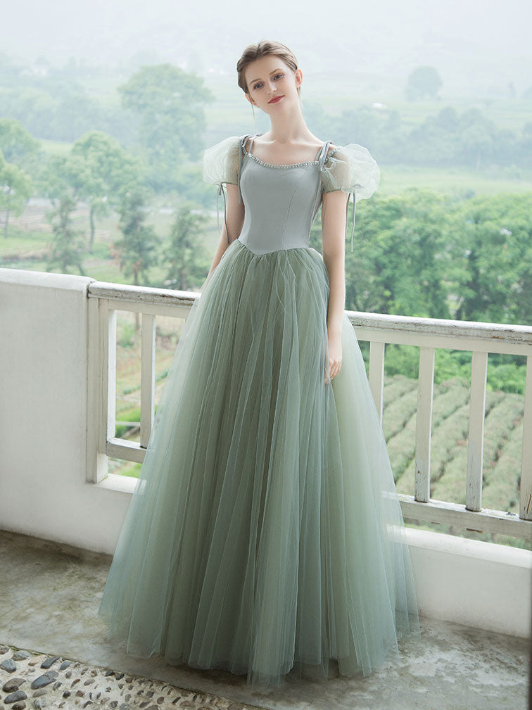 Green tulle long prom dress, green tulle formal dress  toptby