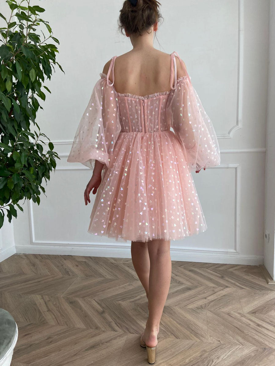 Pink tulle lace short prom dress, pink tulle short homecoming dress toptby Pink tulle lace short prom dress, pink tulle short homecoming dress toptby