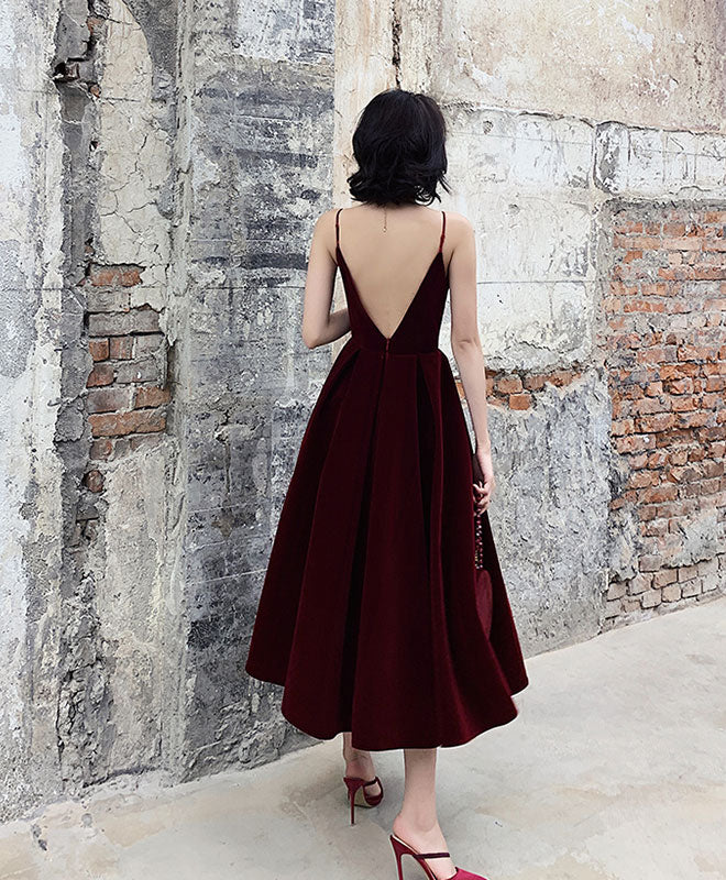 Burgundy tea length outlet bridesmaid dresses