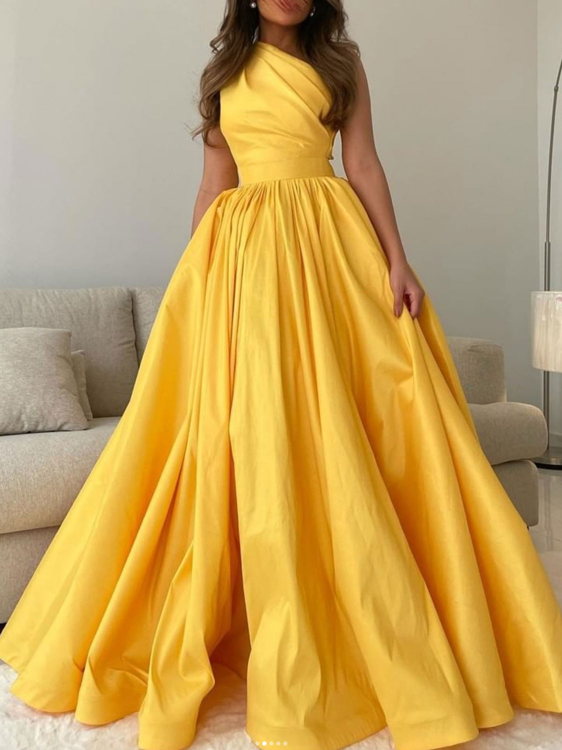 Yellow satin long prom dress yellow one shoulder long evening dress Yellow satin long prom dress yellow one shoulder long evening dress