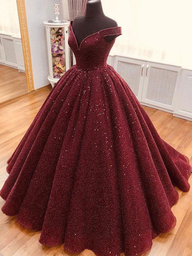 Burgundy tulle sequin long prom dress, burgundy long evening dress,DS2386 main image 1