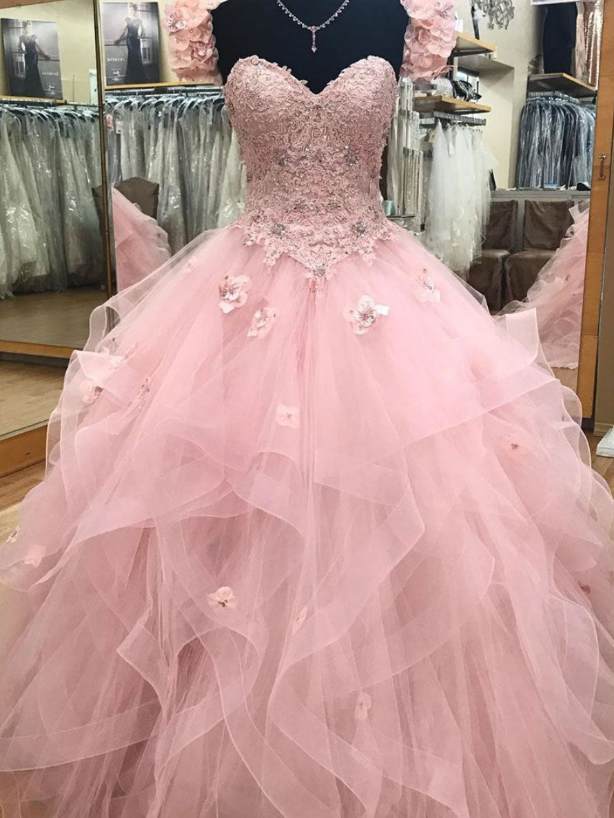 Pink sweetheart tulle long prom gown, pink sweet 16 dress Pink sweetheart tulle long prom gown, pink sweet 16 dress