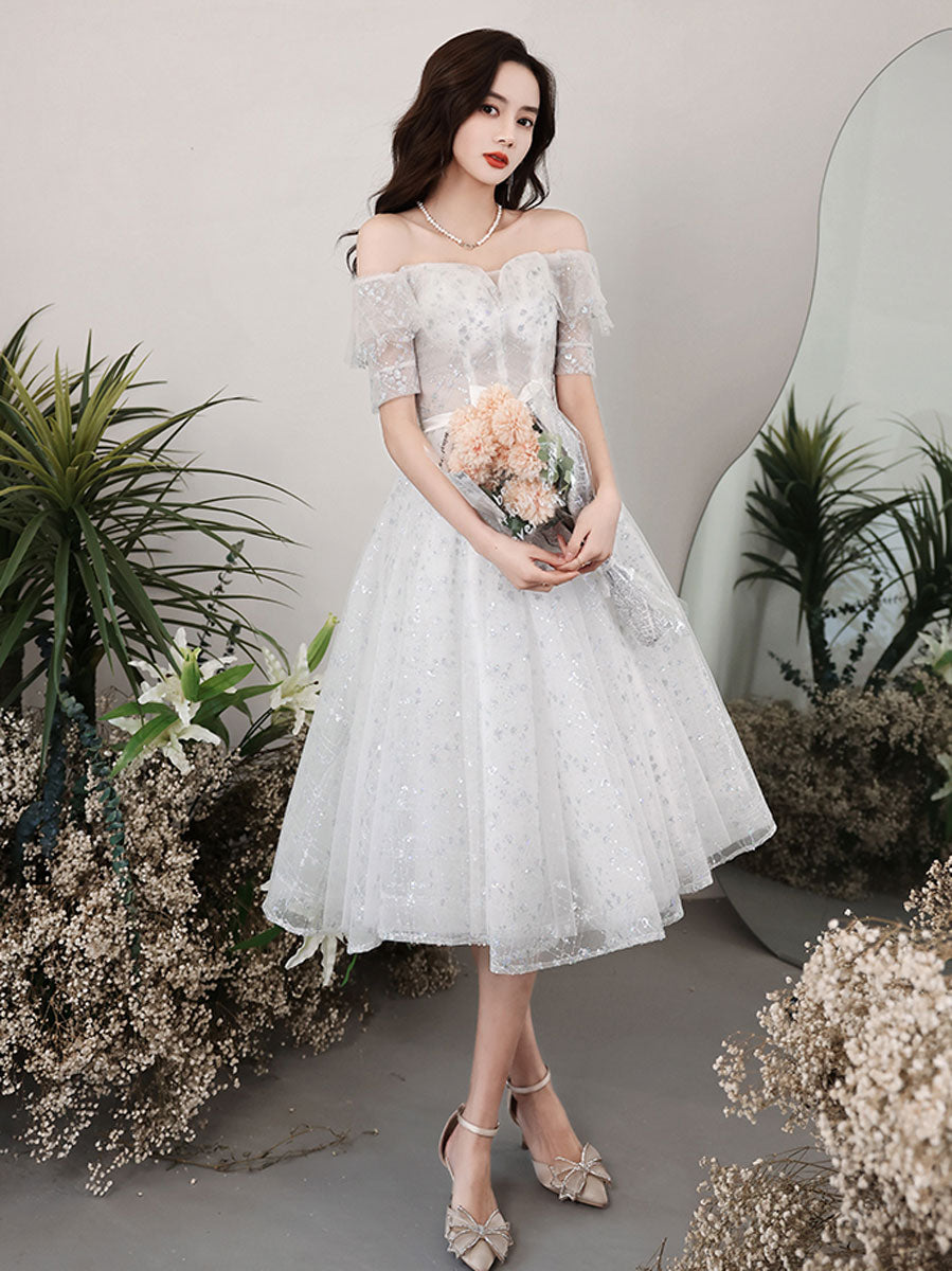 White tulle off shoulder sequin short prom dress white homecoming dres toptby White tulle off shoulder sequin short prom dress white homecoming dres toptby
