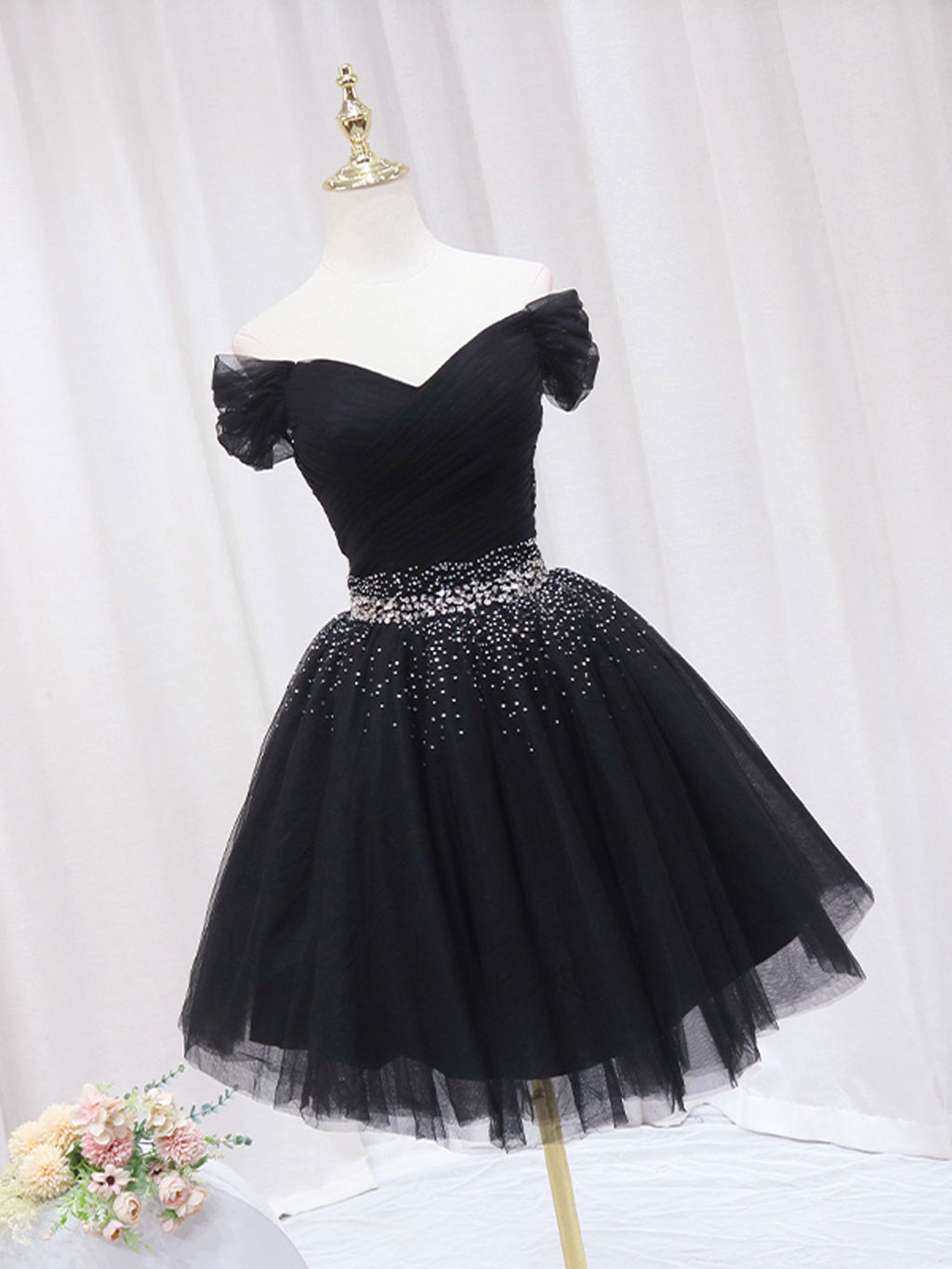 Black V Neck Short Prom Dress, Black Homecoming Dress with Sequin – toptby