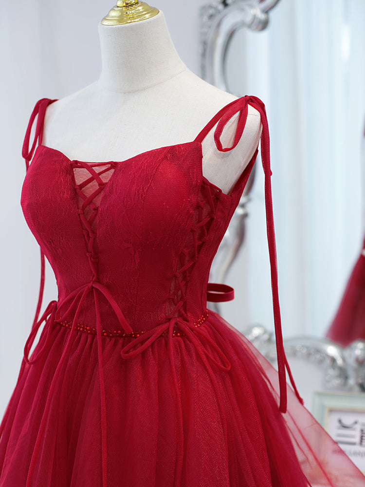 Burgundy tulle lace short prom dress burgundy homecoming dress – toptby